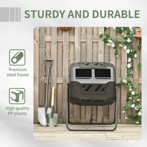 Outsunny Tumbling Compost Bin Outdoor 360° Dual Chamber Rotating Composter 43 Gallon, Green Default -DTYStore