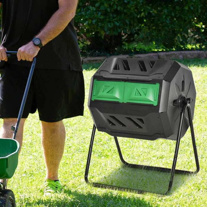 Outsunny Tumbling Compost Bin Outdoor 360° Dual Chamber Rotating Composter 43 Gallon, Green - DTY Store