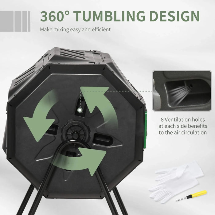 Outsunny Tumbling Compost Bin Outdoor 360° Dual Chamber Rotating Composter 43 Gallon, Green Default -DTYStore