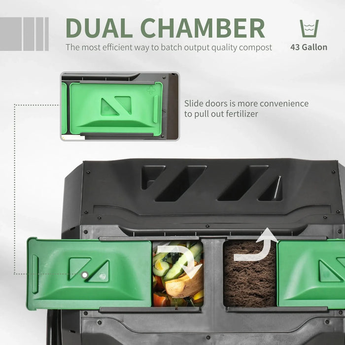 Outsunny Tumbling Compost Bin Outdoor 360° Dual Chamber Rotating Composter 43 Gallon, Green - DTY Store