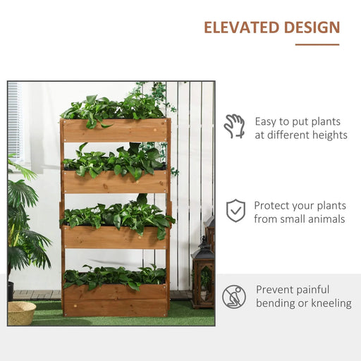 Outsunny Vertical Garden Planter, Wooden 4 Tier Planter Box, Self-Draining with Non-Woven Fabric for Outdoor Flowers, Vegetables and Herbs, Orange Default -DTYStore