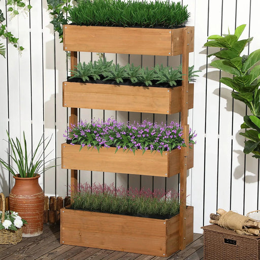 Outsunny Vertical Garden Planter, Wooden 4 Tier Planter Box, Self-Draining with Non-Woven Fabric for Outdoor Flowers, Vegetables and Herbs, Orange Default -DTYStore