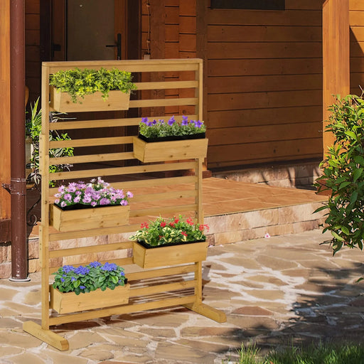 Outsunny Wooden Plant Trellis Stand with 5 Hanging Planter Boxes, Freestanding Outdoor Plant Stand for Patio, Garden, Balcony, Porch Default -DTYStore