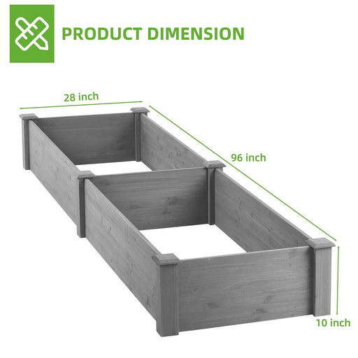 Over Ground Raised Garden Bed, Large Long Planter Box, Tool-Free Assembly, Gray, Solid Wood, 96x28x10 inches Default -DTYStore