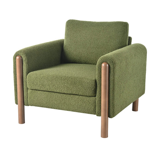 Oversized Accent Chair, Upholstered Living Room Chairs Single Sofa Chair with Walnut Legs, Curved handrail, Green Default -DTYStore