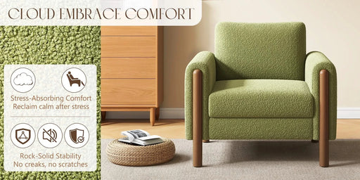 Oversized Accent Chair, Upholstered Living Room Chairs Single Sofa Chair with Walnut Legs, Curved handrail, Green Default -DTYStore