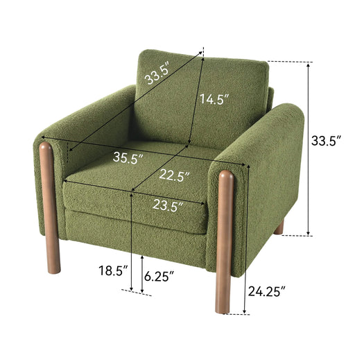 Oversized Accent Chair, Upholstered Living Room Chairs Single Sofa Chair with Walnut Legs, Curved handrail, Green Default -DTYStore