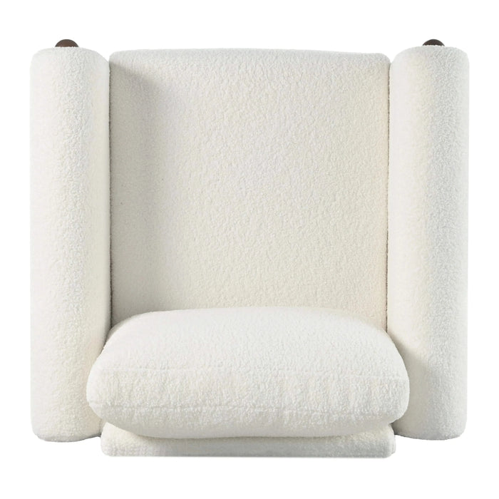 Oversized Accent Chair, Upholstered Living Room Chairs Single Sofa Chair with Walnut Legs, Curved handrail, White Default -DTYStore