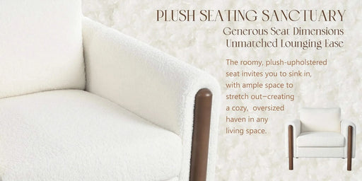 Oversized Accent Chair, Upholstered Living Room Chairs Single Sofa Chair with Walnut Legs, Curved handrail, White Default -DTYStore