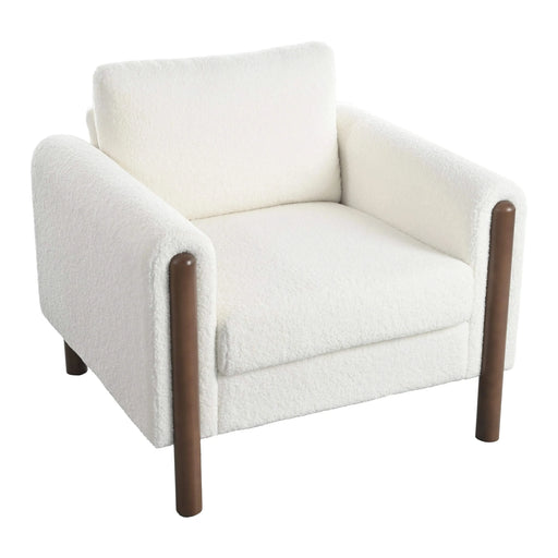 Oversized Accent Chair, Upholstered Living Room Chairs Single Sofa Chair with Walnut Legs, Curved handrail, White Default -DTYStore