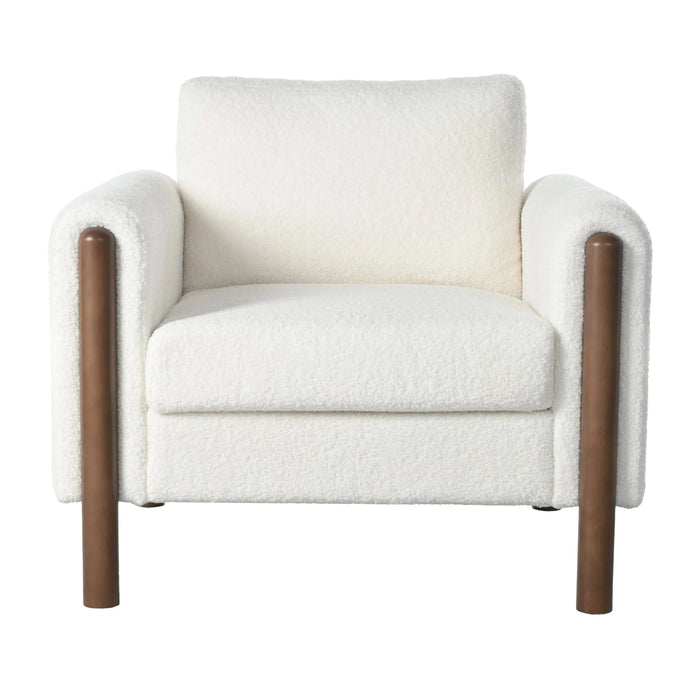 Oversized Accent Chair, Upholstered Living Room Chairs Single Sofa Chair with Walnut Legs, Curved handrail, White Default -DTYStore