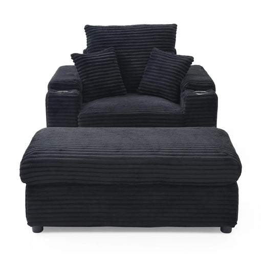 Oversized Accent Chair with Ottoman, Single Sofa Chair with Large Seat and Extra Wide Armrests, Modern Comfy Armchair Reading Chairs for Bedroom Living Room,Black Default -DTYStore