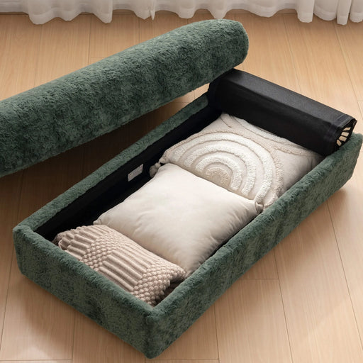 Oversized Chaise Lounge with Storage Ottoman and Cup Holders, Faux Rabbit Fur Upholstered Sleeper Chair, Deep Seat Sofa Bed - 42' Indoor Furniture, 4 Colors Default -DTYStore