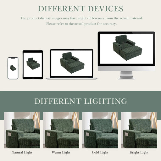 Oversized Chaise Lounge with Storage Ottoman and Cup Holders, Faux Rabbit Fur Upholstered Sleeper Chair, Deep Seat Sofa Bed - 42' Indoor Furniture, 4 Colors Default -DTYStore