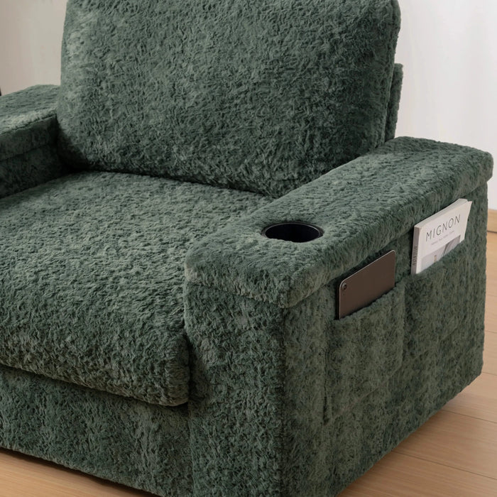 Oversized Chaise Lounge with Storage Ottoman and Cup Holders, Faux Rabbit Fur Upholstered Sleeper Chair, Deep Seat Sofa Bed - 42' Indoor Furniture, 4 Colors Default -DTYStore