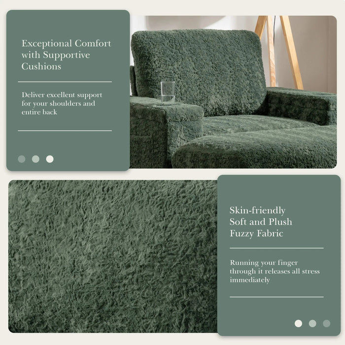 Oversized Chaise Lounge with Storage Ottoman and Cup Holders, Faux Rabbit Fur Upholstered Sleeper Chair, Deep Seat Sofa Bed - 42' Indoor Furniture, 4 Colors Default -DTYStore