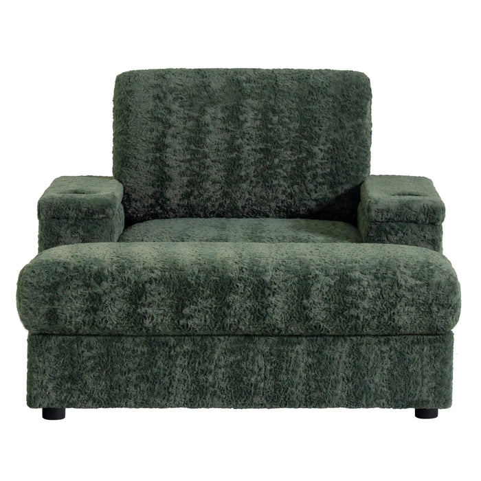 Oversized Chaise Lounge with Storage Ottoman and Cup Holders, Faux Rabbit Fur Upholstered Sleeper Chair, Deep Seat Sofa Bed - 42' Indoor Furniture, 4 Colors Default -DTYStore