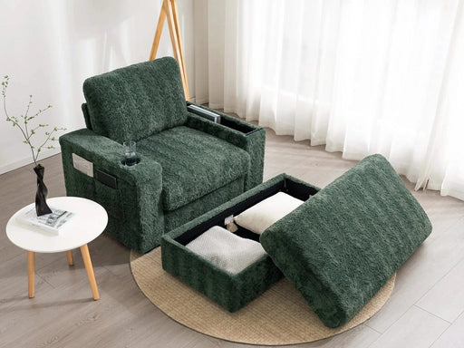 Oversized Chaise Lounge with Storage Ottoman and Cup Holders, Faux Rabbit Fur Upholstered Sleeper Chair, Deep Seat Sofa Bed - 42' Indoor Furniture, 4 Colors Default -DTYStore