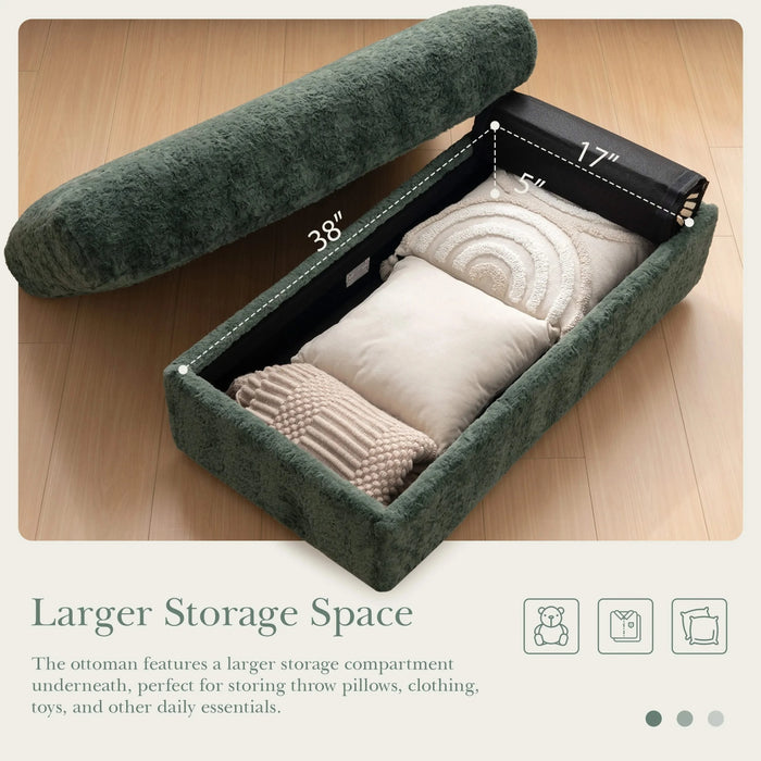 Oversized Chaise Lounge with Storage Ottoman and Cup Holders, Faux Rabbit Fur Upholstered Sleeper Chair, Deep Seat Sofa Bed - 42' Indoor Furniture, 4 Colors Default -DTYStore