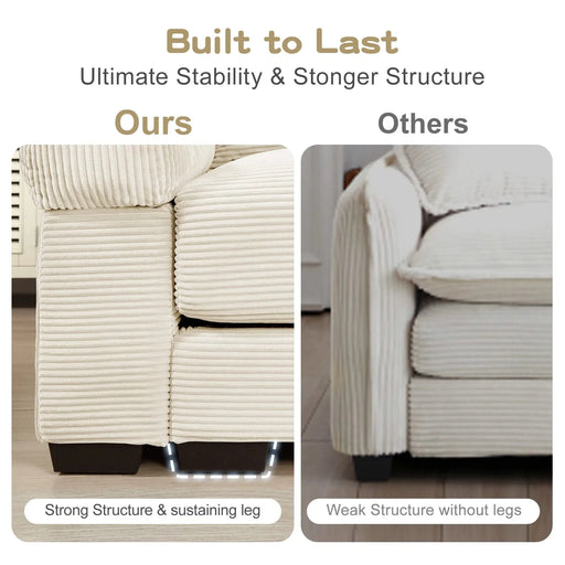 Oversized Cloud Modular Sectional Couch,Convertible Sectional Couches,Extra-Thick Armrests With Chaise,Premium Corduroy Fabric,Ergonomic Design,Easy Assembly,For Living Rooms bedroom,Cream Default -DTYStore