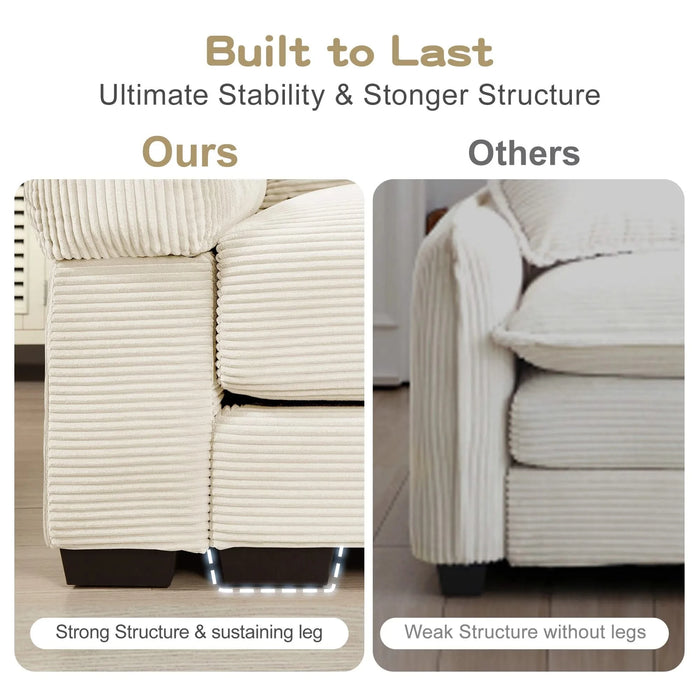 Oversized Cloud Modular Sectional Couch,Convertible Sectional Couches,Extra-Thick Armrests With Chaise,Premium Corduroy Fabric,Ergonomic Design,Easy Assembly,For Living Rooms bedroom,Cream Default -DTYStore