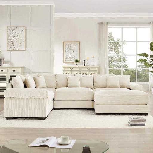 Oversized Cloud Modular Sectional Couch,Convertible Sectional Couches,Extra-Thick Armrests With Chaise,Premium Corduroy Fabric,Ergonomic Design,Easy Assembly,For Living Rooms bedroom,Cream Default -DTYStore