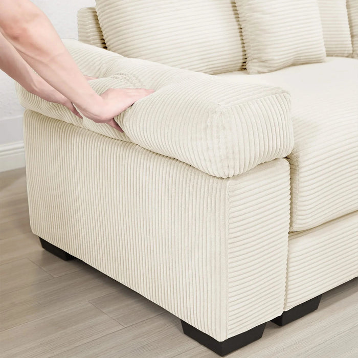 Oversized Cloud Modular Sectional Couch,Convertible Sectional Couches , Extra-Thick Armrests With Chaise,Soft Corduroy Fabric,Ergonomic Design, Easy Assembly,For Living Rooms Reading Rooms,Cream Default -DTYStore