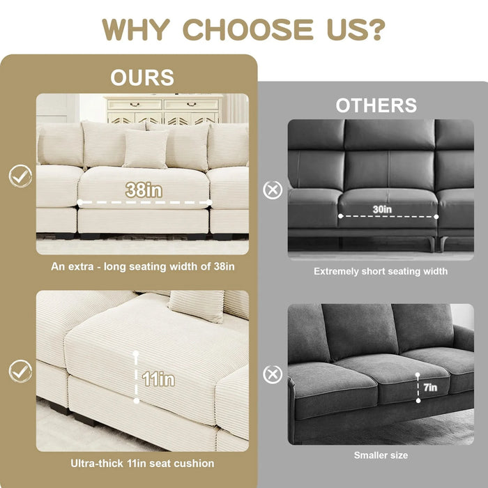 Oversized Cloud Modular Sectional Couch,Convertible Sectional Couches , Extra-Thick Armrests With Chaise,Soft Corduroy Fabric,Ergonomic Design, Easy Assembly,For Living Rooms Reading Rooms,Cream Default -DTYStore