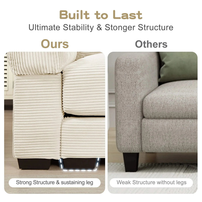 Oversized Cloud Modular Sectional Couch,Convertible Sectional Couches , Extra-Thick Armrests With Chaise,Soft Corduroy Fabric,Ergonomic Design, Easy Assembly,For Living Rooms Reading Rooms,Cream Default -DTYStore