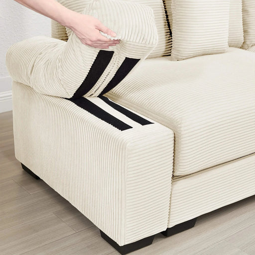 Oversized Cloud Modular Sectional Couch,Convertible Sectional Couches , Extra-Thick Armrests With Chaise,Soft Corduroy Fabric,Ergonomic Design, Easy Assembly,For Living Rooms Reading Rooms,Cream Default -DTYStore