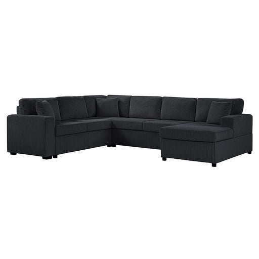 Oversized Sectional Sofa 115.3' U-Shaped Sofa with Chaise Lounge and Three Soft Throw Pillows, Black Corduroy Fabric Default -DTYStore