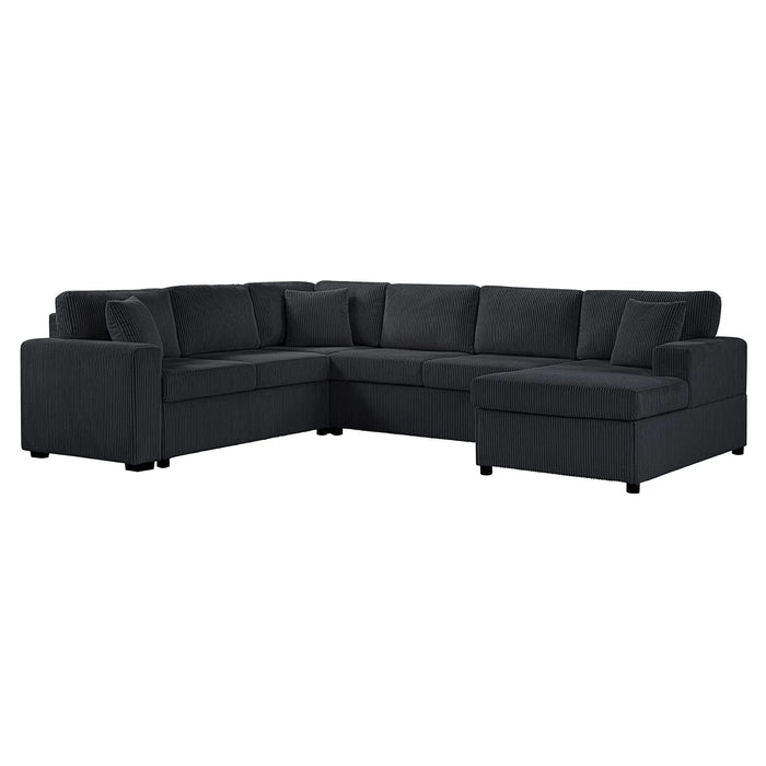 Oversized Sectional Sofa 115.3' U-Shaped Sofa with Chaise Lounge and Three Soft Throw Pillows, Black Corduroy Fabric Default -DTYStore