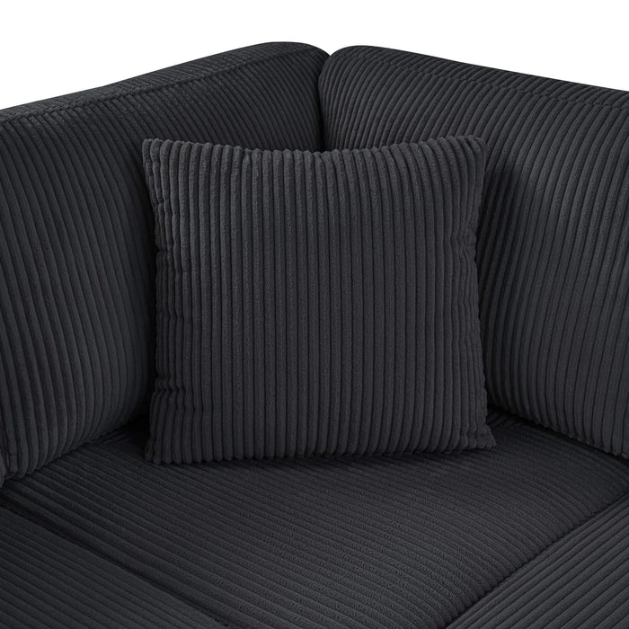 Oversized Sectional Sofa 115.3' U-Shaped Sofa with Chaise Lounge and Three Soft Throw Pillows, Black Corduroy Fabric Default -DTYStore