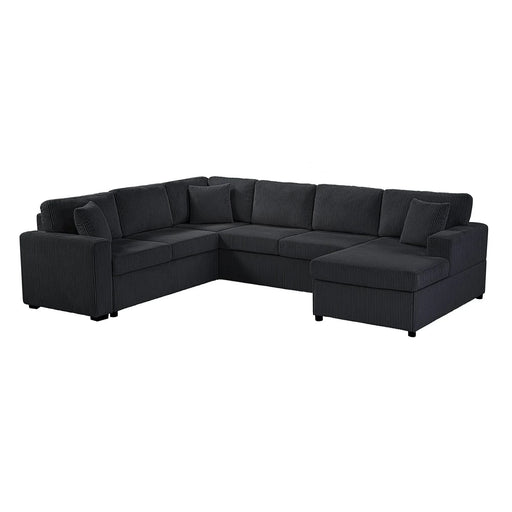 Oversized Sectional Sofa 115.3' U-Shaped Sofa with Chaise Lounge and Three Soft Throw Pillows, Black Corduroy Fabric Default -DTYStore