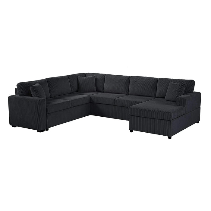 Oversized Sectional Sofa 115.3' U-Shaped Sofa with Chaise Lounge and Three Soft Throw Pillows, Black Corduroy Fabric Default -DTYStore