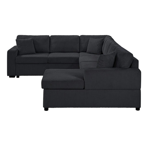 Oversized Sectional Sofa 115.3' U-Shaped Sofa with Chaise Lounge and Three Soft Throw Pillows, Black Corduroy Fabric Default -DTYStore