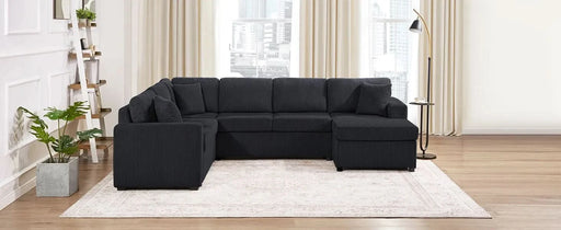 Oversized Sectional Sofa 115.3' U-Shaped Sofa with Chaise Lounge and Three Soft Throw Pillows, Black Corduroy Fabric Default -DTYStore