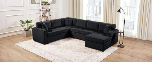 Oversized Sectional Sofa 115.3' U-Shaped Sofa with Chaise Lounge and Three Soft Throw Pillows, Black Corduroy Fabric Default -DTYStore