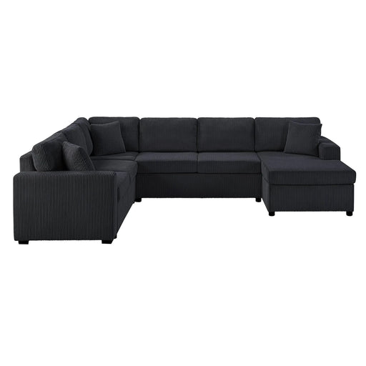Oversized Sectional Sofa 115.3' U-Shaped Sofa with Chaise Lounge and Three Soft Throw Pillows, Black Corduroy Fabric Default -DTYStore