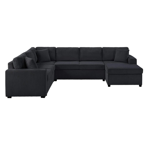 Oversized Sectional Sofa 115.3' U-Shaped Sofa with Chaise Lounge and Three Soft Throw Pillows, Black Corduroy Fabric Default -DTYStore