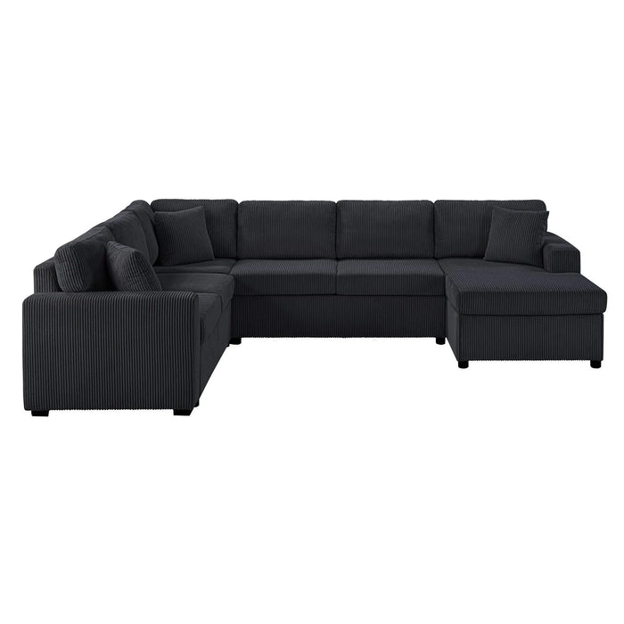 Oversized Sectional Sofa 115.3' U-Shaped Sofa with Chaise Lounge and Three Soft Throw Pillows, Black Corduroy Fabric Default -DTYStore