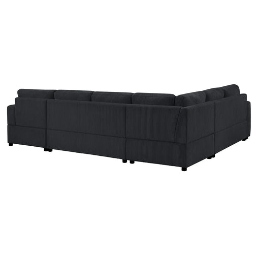 Oversized Sectional Sofa 115.3' U-Shaped Sofa with Chaise Lounge and Three Soft Throw Pillows, Black Corduroy Fabric Default -DTYStore