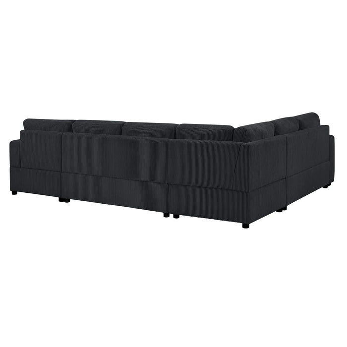 Oversized Sectional Sofa 115.3' U-Shaped Sofa with Chaise Lounge and Three Soft Throw Pillows, Black Corduroy Fabric Default -DTYStore