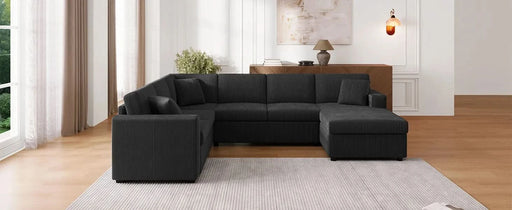 Oversized Sectional Sofa 115.3' U-Shaped Sofa with Chaise Lounge and Three Soft Throw Pillows, Black Corduroy Fabric Default -DTYStore