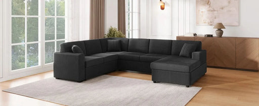 Oversized Sectional Sofa 115.3' U-Shaped Sofa with Chaise Lounge and Three Soft Throw Pillows, Black Corduroy Fabric Default -DTYStore