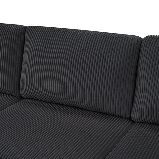 Oversized Sectional Sofa 115.3' U-Shaped Sofa with Chaise Lounge and Three Soft Throw Pillows, Black Corduroy Fabric Default -DTYStore
