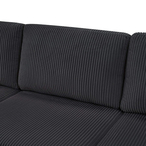 Oversized Sectional Sofa 115.3' U-Shaped Sofa with Chaise Lounge and Three Soft Throw Pillows, Black Corduroy Fabric Default -DTYStore