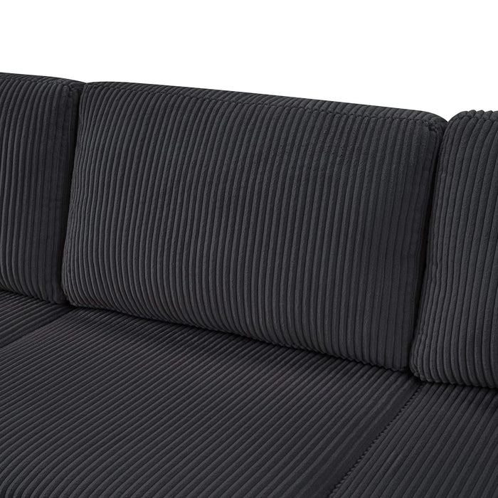 Oversized Sectional Sofa 115.3' U-Shaped Sofa with Chaise Lounge and Three Soft Throw Pillows, Black Corduroy Fabric Default -DTYStore