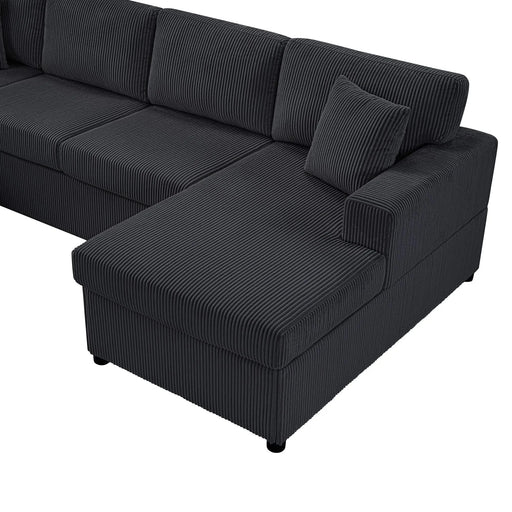 Oversized Sectional Sofa 115.3' U-Shaped Sofa with Chaise Lounge and Three Soft Throw Pillows, Black Corduroy Fabric Default -DTYStore