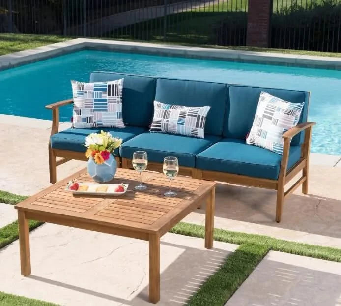 PERLA 3 SEATER SOFA AND TABLE SET, BLUE Default -DTYStore